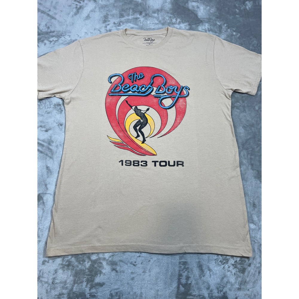 The Beach Boys 1983 Tour Graphic T-Shirt Mens XL Tan Recycled Cotton Blend